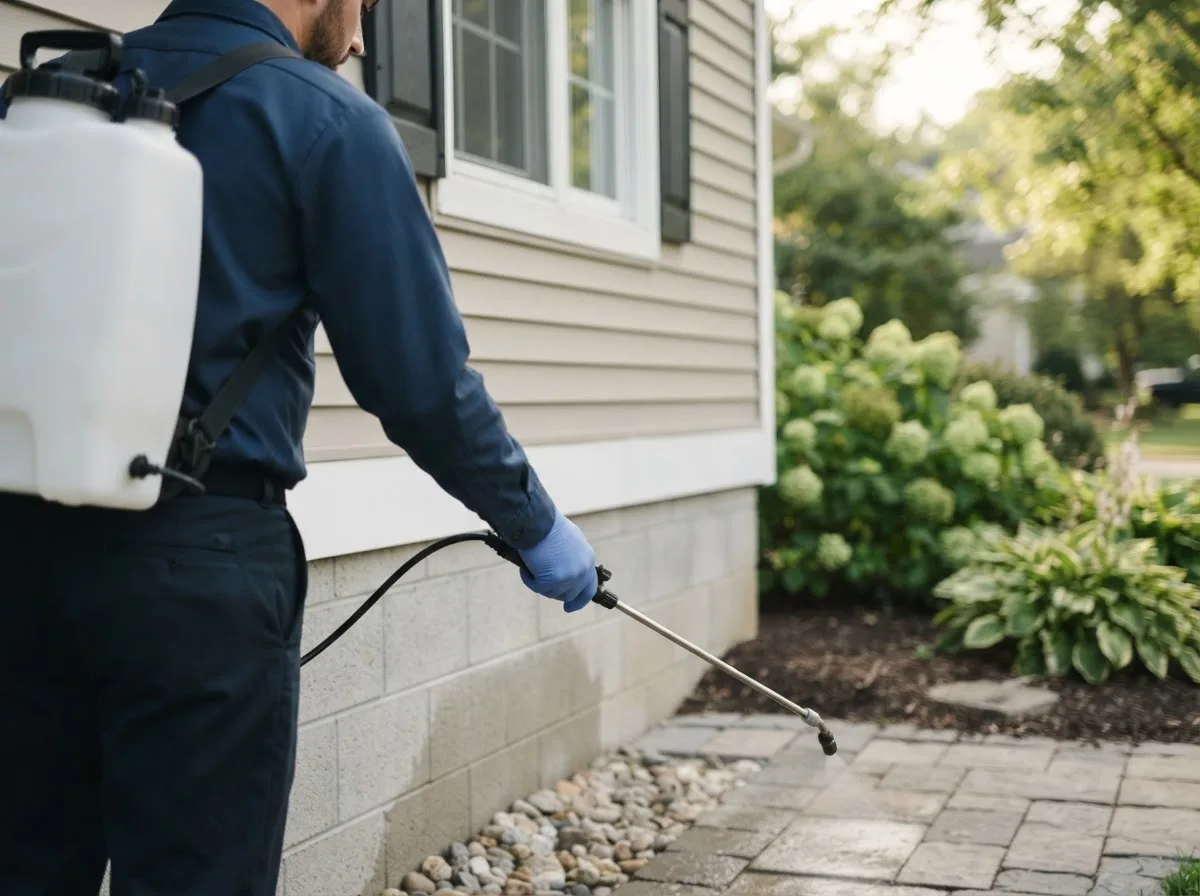 Pest control technician inspecting a home in Hatfield, MA